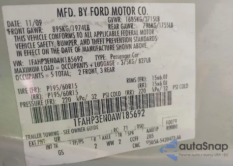 2010 Ford Focus S из США, поврежденный, VIN 1FAHP3EN0AW185692